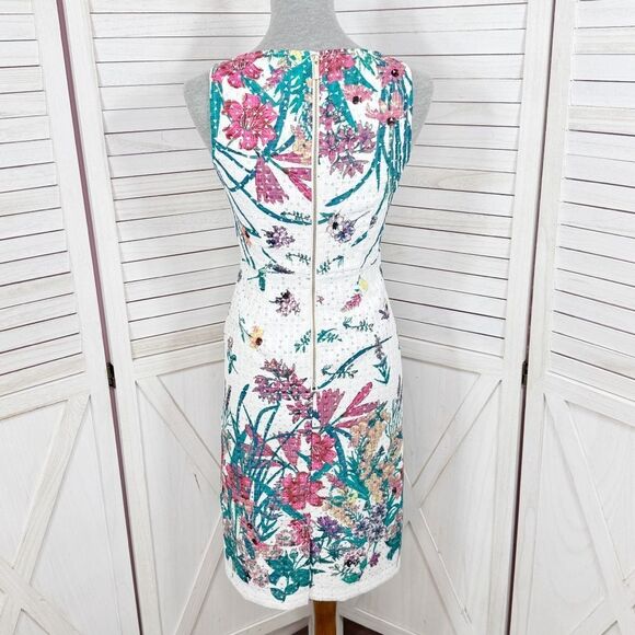 Adrianna Papell Floral Eyelet Sleeveless Sheath Pencil Dress White Multi 2 - Picture 5 of 15
